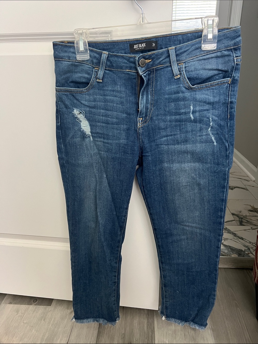 Just Black Distressed Cropped Blue Ankle Jeans